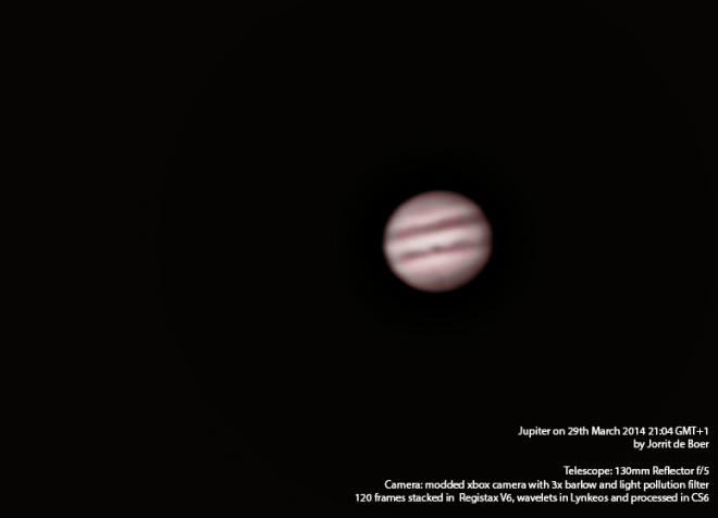 Seriously processed stacked image of Jupiter