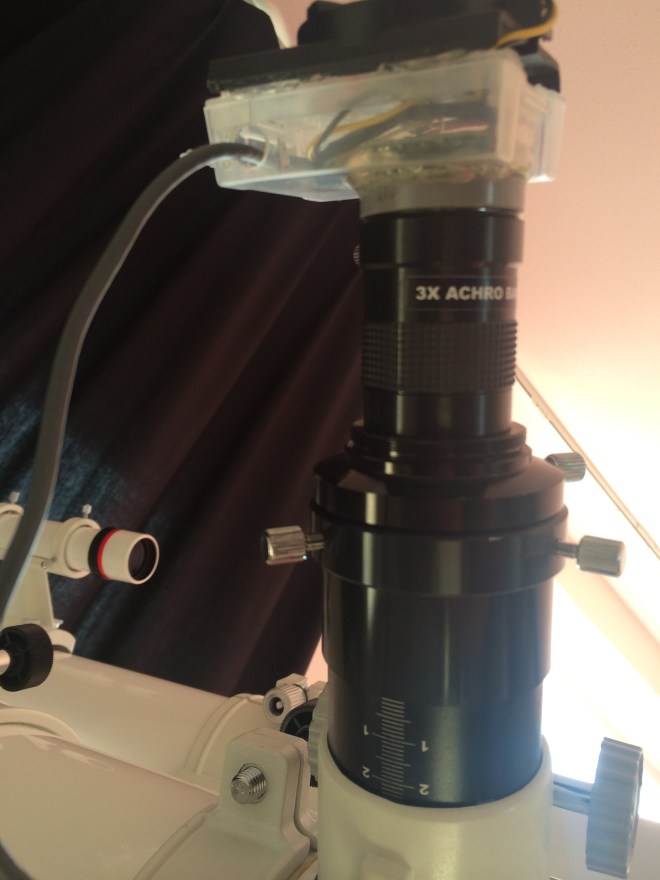 Xbox webcam with 3x barlow lens on telescope