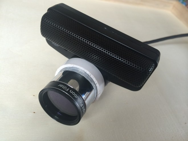 Playstation 3 eye toy. Also modded (removed infrared fiter and added adapter)