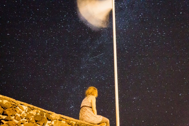 My girlfriend under the star-saturated night sky of Sao Miguel