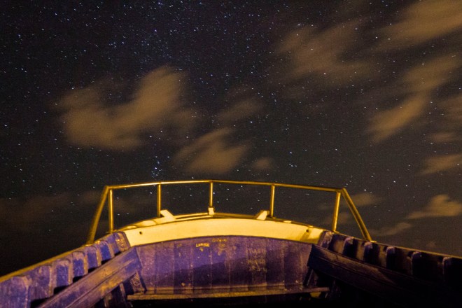 The Azorean night sky from a boat (on top of a watch tower)